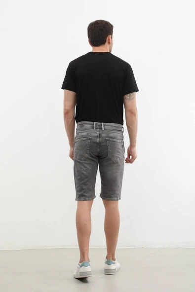 Erkek Likralı Bağcıklı Jean Şort - 5