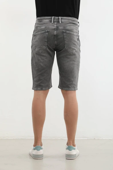 Erkek Likralı Bağcıklı Jean Şort - 8