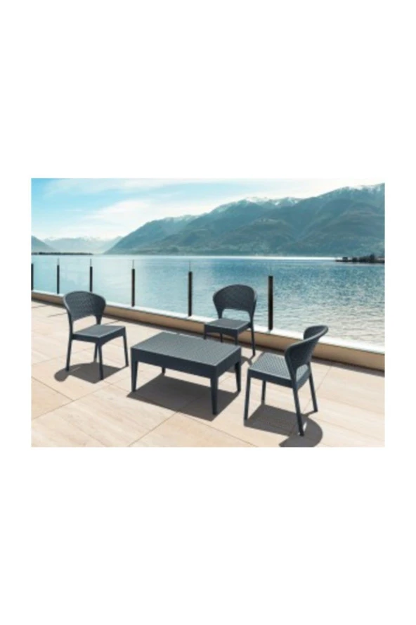 Siesta Rattan Miami Uzun Sehpa Bahçe Teras Havuz Şezlong Sehpası Koyu Gri