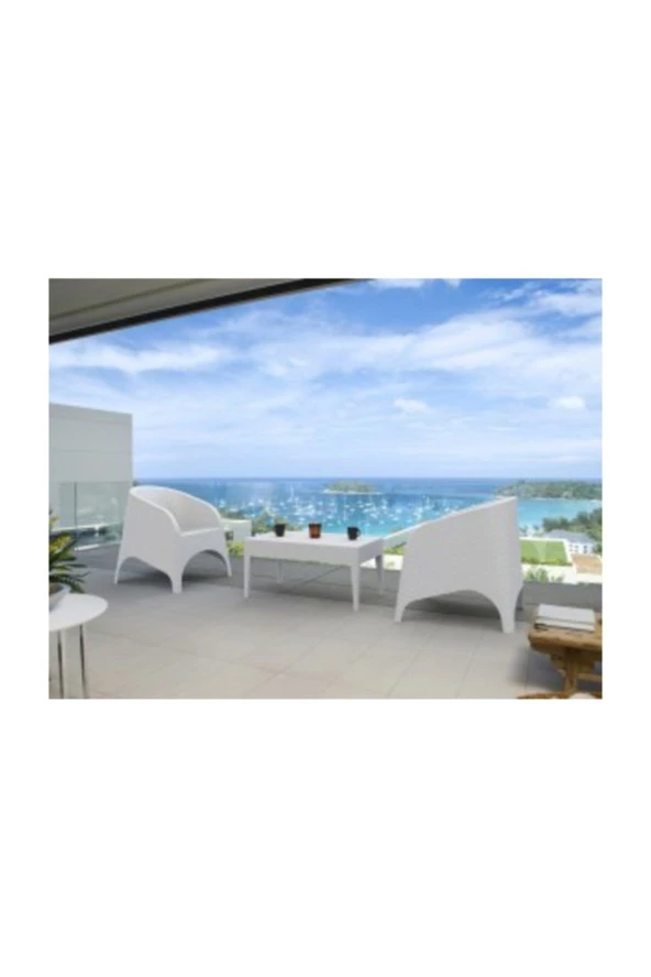 Siesta Rattan Miami Uzun Sehpa Bahçe Teras Havuz Şezlong Sehpası Beyaz