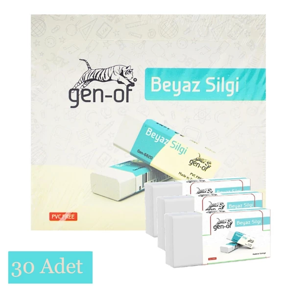 Gen-Of No:30 Küçük Boy PVC Free Beyaz Silgi (GEN-6830) 30 Adet