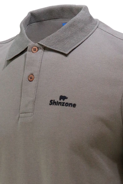 Erkek Polo Yaka Yumuşak Dokulu, Kol Bantlı Haki T-Shirt - 2