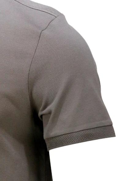 Erkek Polo Yaka Yumuşak Dokulu, Kol Bantlı Haki T-Shirt - 3
