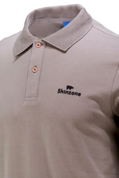 Erkek Polo Yaka Yumuşak Dokulu, Kol Bantlı Vizon T-Shirt - 2