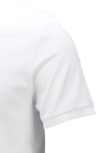 Erkek Polo Yaka Yumuşak Dokulu, Kol Bantlı Beyaz T-Shirt - 3