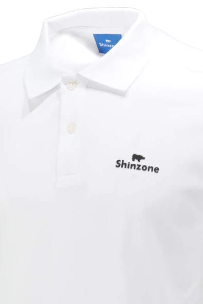 Erkek Polo Yaka Yumuşak Dokulu, Kol Bantlı Beyaz T-Shirt - 2