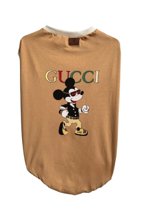 Orta ve Büyük Irk Mickey Mouse Desenli Sütlü Kahve Kedi Köpek Kıyafeti Elbisesi 4XL/Beden 1