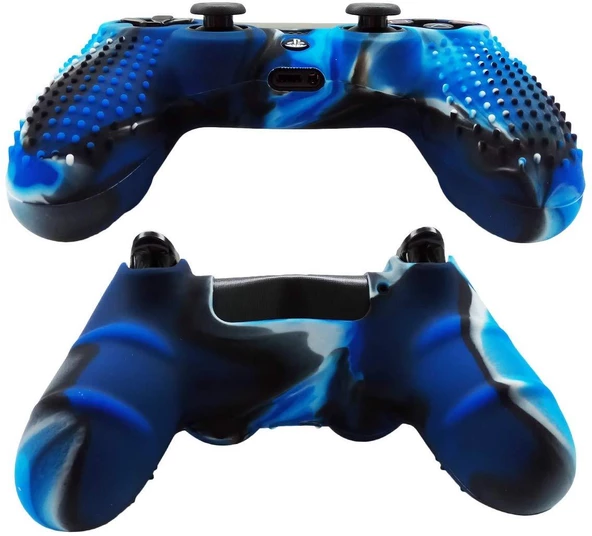 Cosmostech PS4 Controller Joystick Oyun Kolu Gamepad Uyumlu - Silikon Koruyucu Cover Mavi Kamuflaj - 3