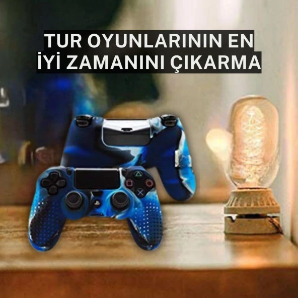 Cosmostech PS4 Controller Joystick Oyun Kolu Gamepad Uyumlu - Silikon Koruyucu Cover Mavi Kamuflaj - 5
