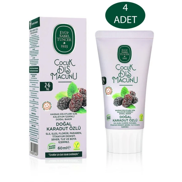 Doğal Karadut Özlü 2-6 Yaş Çocuk Diş Macunu 60 Ml 4 Adet
