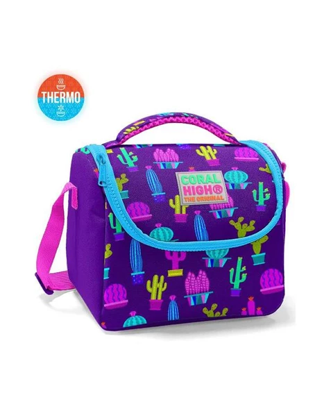 Coral High Mor Pembe Kaktüs Desenli Thermo Beslenme Çantası 11802