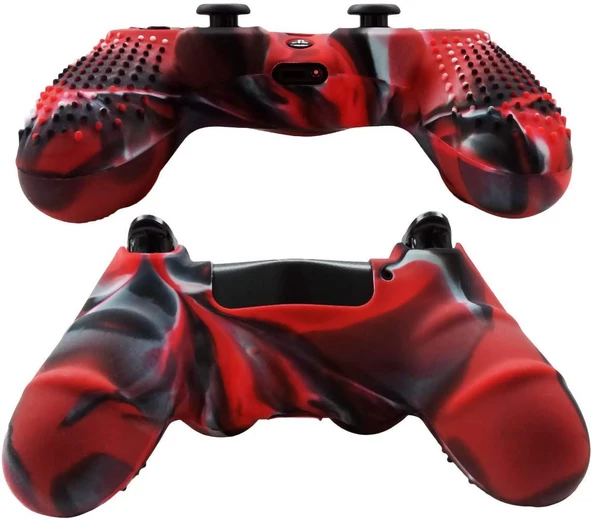 Cosmostech PS4 Controller Joystick Oyun Kolu Gamepad Uyumlu - Silikon Koruyucu Cover Kırmızı Kamuflaj - 2