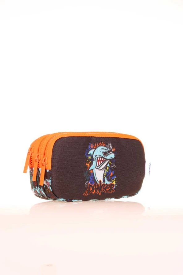 Kaukko Kids 3 Bölmeli Kalem Çantası Cube Shark Siyah L8175 - 2