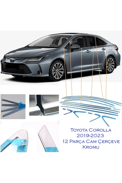 Toyota Corolla Krom Cam Çerçevesi İthal 12 Parça (2019-2024 Modeller Arası)