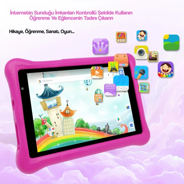 NPO 8" IPS Ekran 4GB 64GB Android 13.0 A133P 1.8GHz Antişok Çocuk Tableti, Kids Tablet Pembe RS407+ - 8