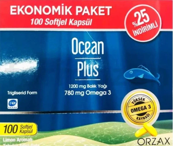 Ocean Plus 1200 Mg Balık Yağı 780 Mg Omega3 + 100 Softjel Kapsül