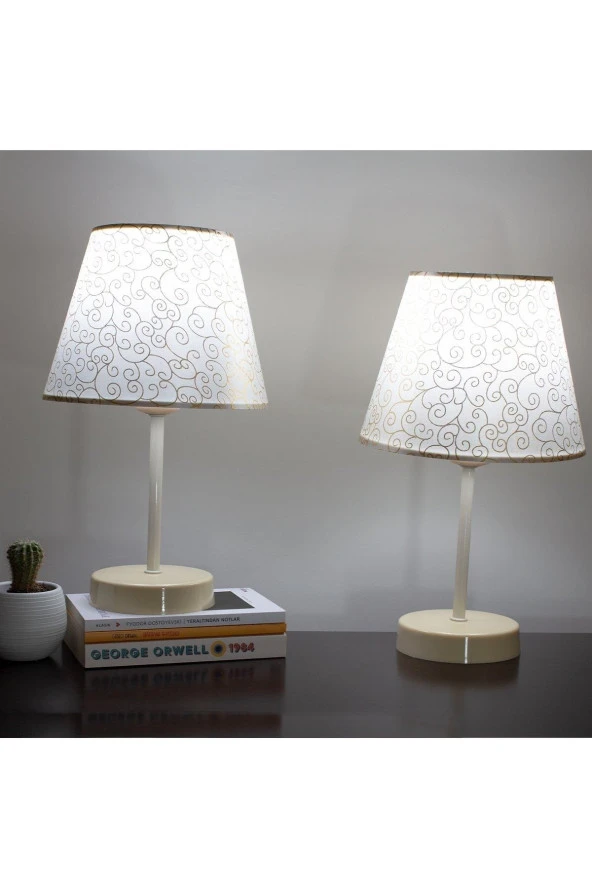 Vivido Abajur Sarmaşık Krem Ayaklı Modern Abajur 2'li Set ürün görseli