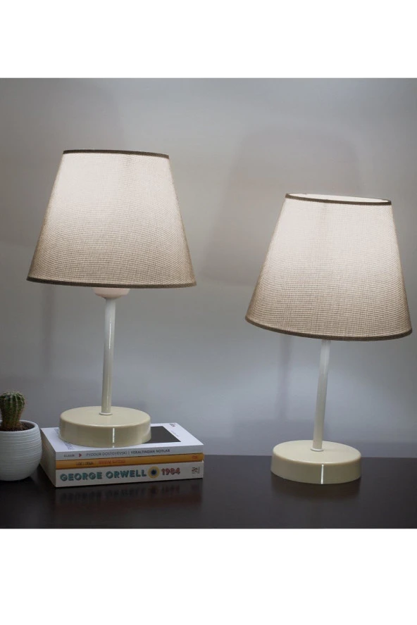 Vivido Abajur Kumbeji Krem Ayaklı Modern Abajur 2'li Set