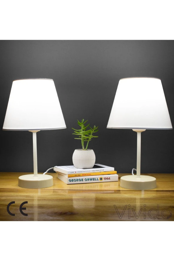 Vivido Abajur Beyaz Krem Ayaklı Modern Abajur 2'li Set ürün görseli