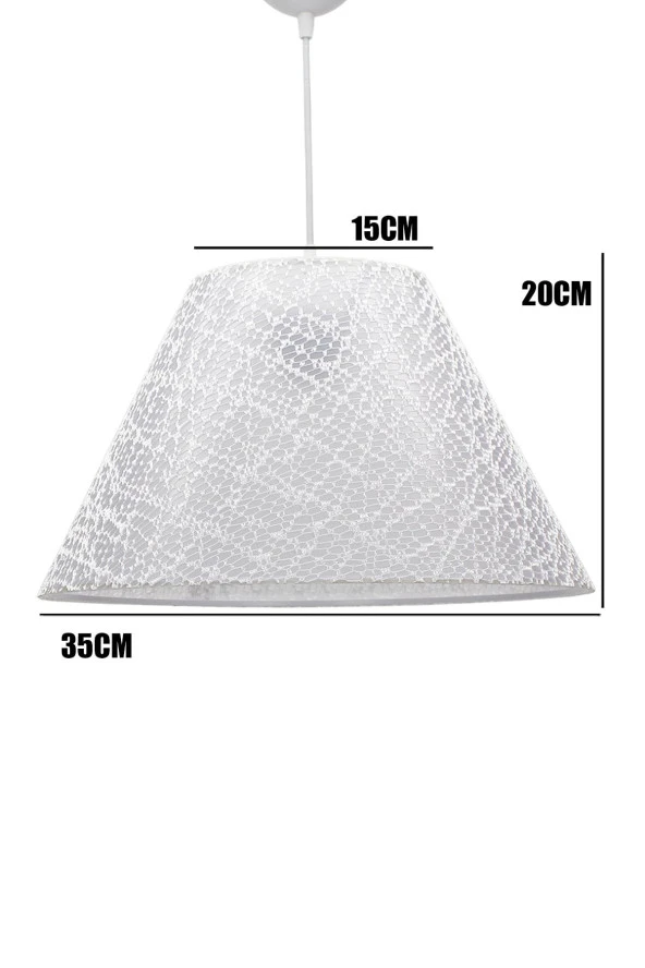 Vivido Abajur Dantelli Beyaz Üçlü Abajur Konik Avize Seti Yatak Odası Aydınlatma - Resim 4