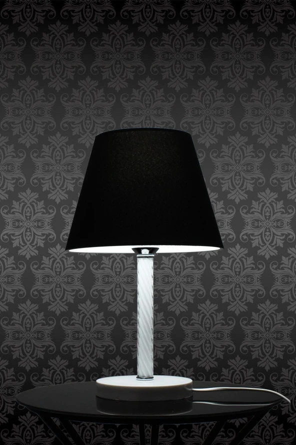 Vivido Abajur Siyah Elegant Komodin Abajur Beyaz Ayaklı Aydınlatma - 3