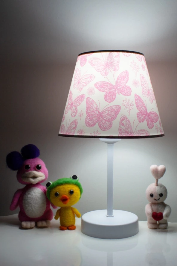 Vivido Abajur Pembe Kelebekli Kız Çocuk Odası Abajur Komodin Üzeri Aydınlatma