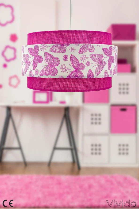 Vivido Abajur Dopia Pembe Kelebek Çocuk Odası Avize - Resim 2