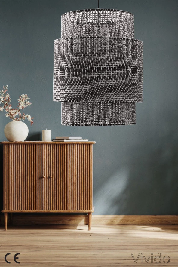 Vivido Abajur Hasır Siyah Bohem İskandinav Avize