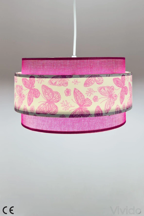 Vivido Abajur Dopia Pembe Kelebek Çocuk Odası Avize - Resim 3