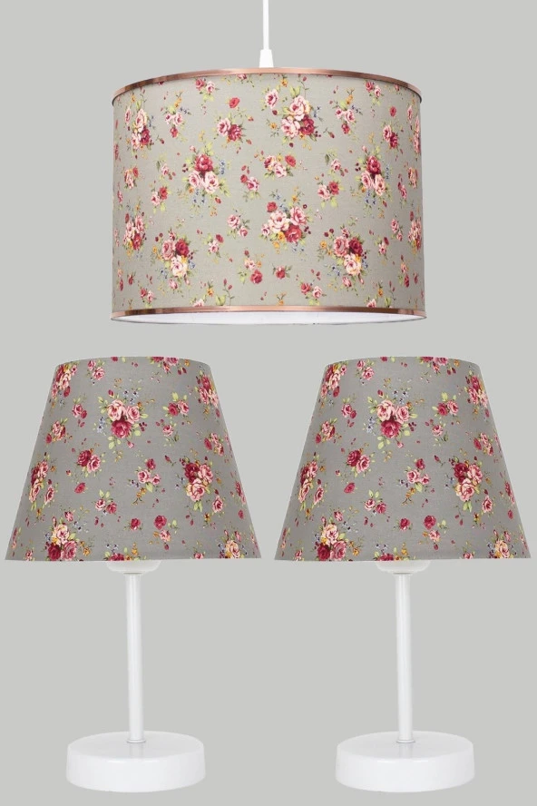 Vivido Abajur Çiçekli  Avize Ve Abajur Seti Beyaz Ayaklı ürün görseli