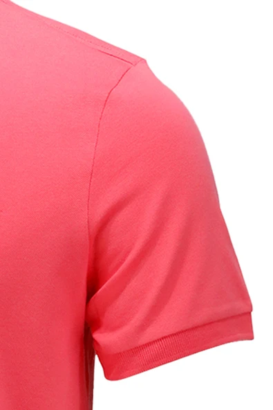 Erkek Polo Yaka Yumuşak Dokulu, Kol Bantlı Nar Çiçeği T-Shirt - 3