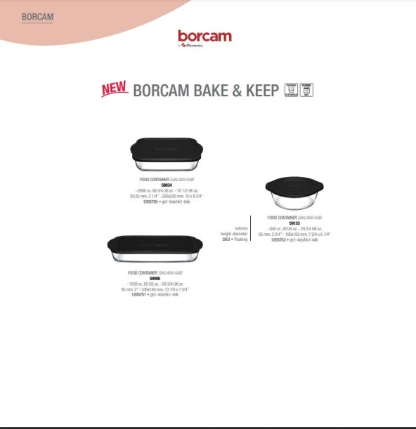 Paşabahçe kapaklı borcam fırın tepsisi ve tenceresi seti 3 parça borcam saklama kabı siyah ürün görseli 1