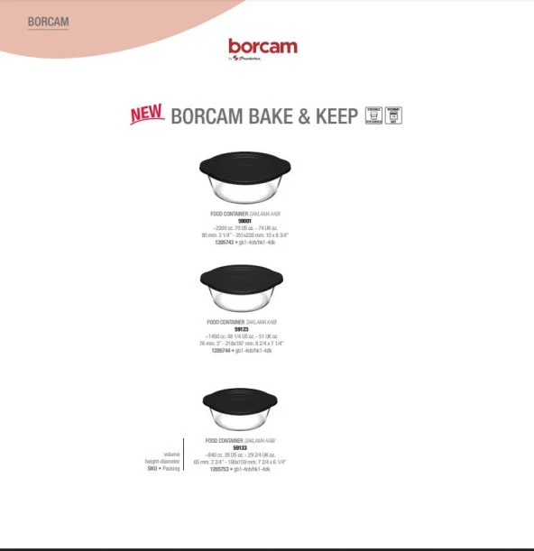 Paşabahçe kapaklı borcam fırın tenceresi kapaklı 3 parça borcam saklama kabı siyah