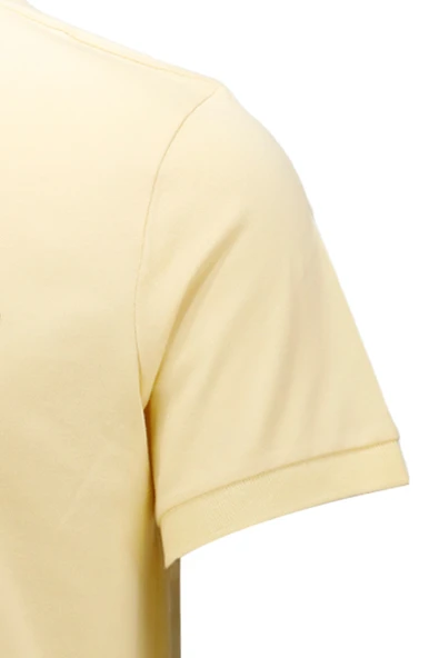 Erkek Polo Yaka Yumuşak Dokulu, Kol Bantlı Sarı T-Shirt - 3