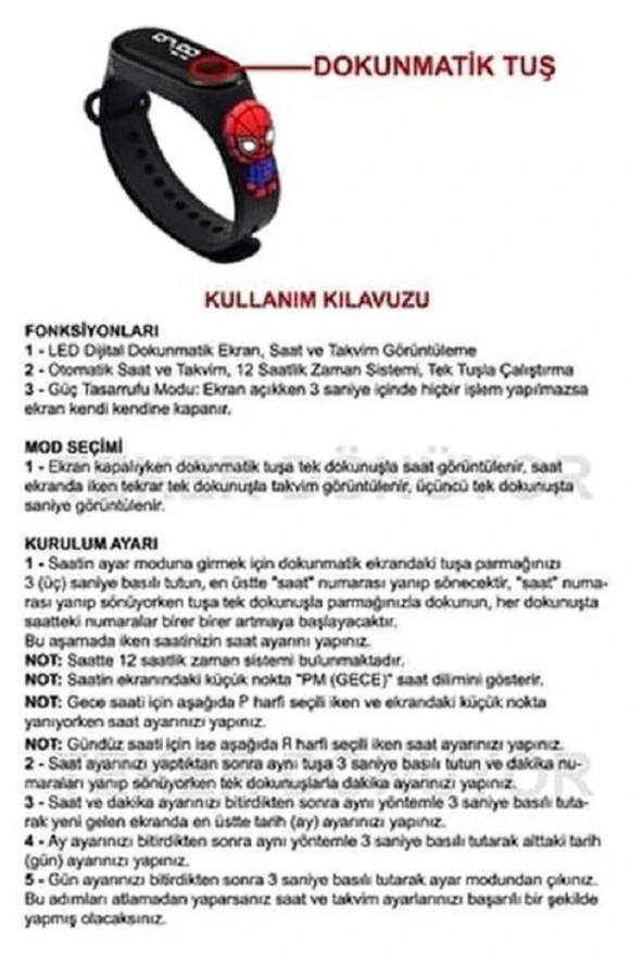MDM Dijital Dokunmatik Su Geçirmez Figürlü Çocuk Kol Saati - 2