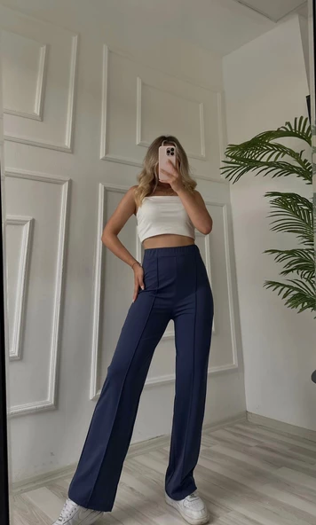 Kadın Modal Kumaş Palazzo Pantolon Lacivert - Resim 3