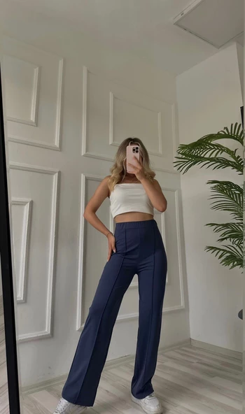 Kadın Modal Kumaş Palazzo Pantolon Lacivert - Resim 8