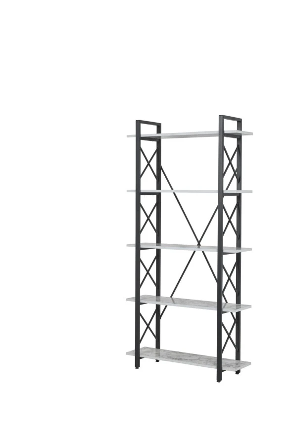 Evdesa Metal Kitaplık Dekoratif Raf Ev Ofis Rafı Kitap Dosya Rafı 5 Raflı Beyaz Mermer Kitaplık 180*25 - 5