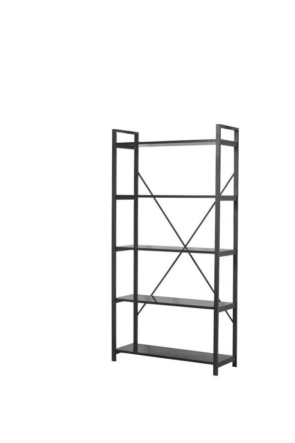 Evdesa Metal Kitaplık Dekoratif Raf Ev Ofis Rafı Kitap Dosya Rafı 5 Raflı Siyah Mermer Kitaplık 180*90 - 5