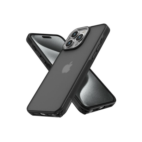 Tfy Store iPhone 15 Pro Max Uyumlu Lens ve Darbe korumalı Siyah Elegant Kılıf