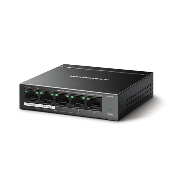 TP-LINK MERCUSYS MS105GP 5 PORT 10/100/1000 4 PORT POE+ YONETILEMEZ DESKTOP SWITCH METAL KASA - 2