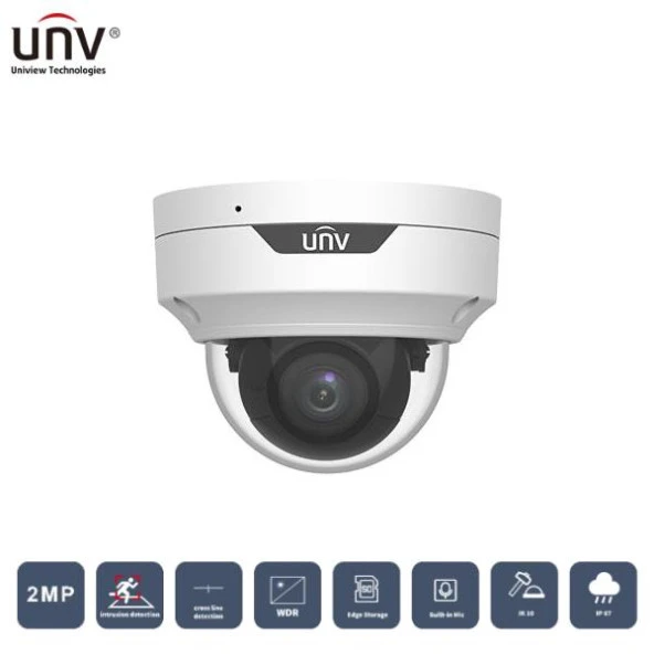 UNIVIEW IPC3532LB-ADEZK-H 2MP 2.8MM MOTORİZE 40MT H265+ IP67/IK10 IP DOME KAMERA (Dahili Sesli)