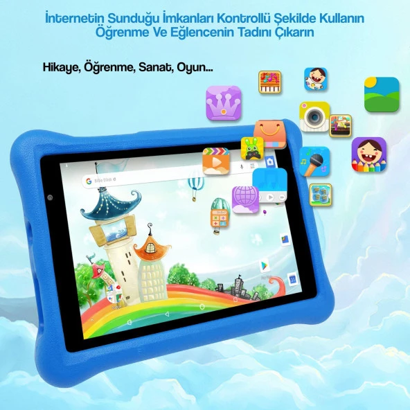 NPO 8" IPS Ekran 4GB 64GB Android 13.0 A133P 1.8GHz Antişok Çocuk Tableti Kids Tablet Mavi RS407+ - 8