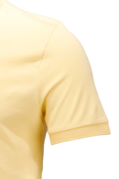Erkek Polo Yaka Yumuşak Dokulu, Kol Bantlı Sarı T-Shirt - 3