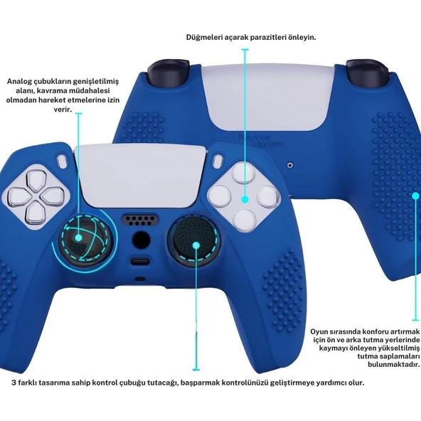 Cosmostech PS5 Controller Joystick Oyun Kolu Gamepad Uyumlu - Silikon Koruyucu Cover M - Resim 6