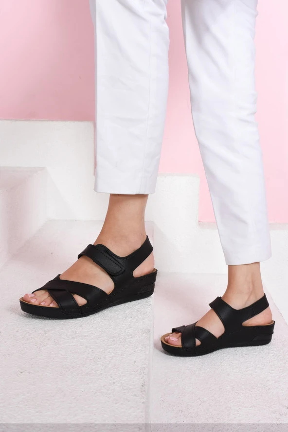 Albishoes Kadın Cırt Cırtlı Anatomik Rahat Yumuşak Taban Gün Boyu Rahat Kullanım Kadın Sandalet - 2