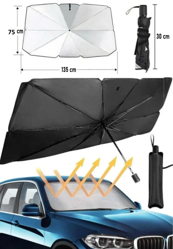 Araç Oto Güneşlik Katlanabilir Şemsiye Ön Cam Güneşlik 135cm-75cm