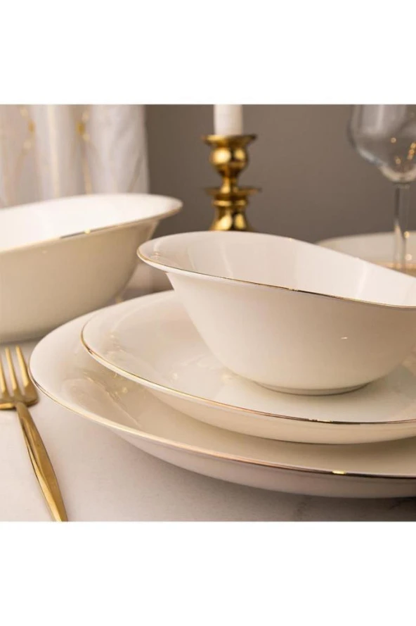 KÜTAHYA PORSELEN BONE ROSA 24 PARÇA YEMEK TAKIMI ALTIN - Resim 2