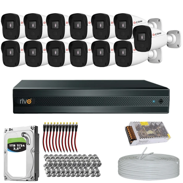 RİVO Dcam 13 Kameralı 40 Metre Gece Görüşlü Set 1TB 7/24 Hdd