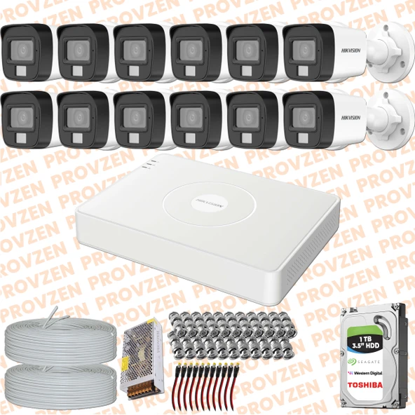 PROVZEN Hikvision 12 Kameralı ColorVu Hibrit Güvenlik Kamerası